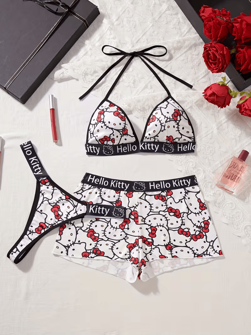 LENCERÍA Set de 3 piezas para mujer, diseño de hello kitty , sexy