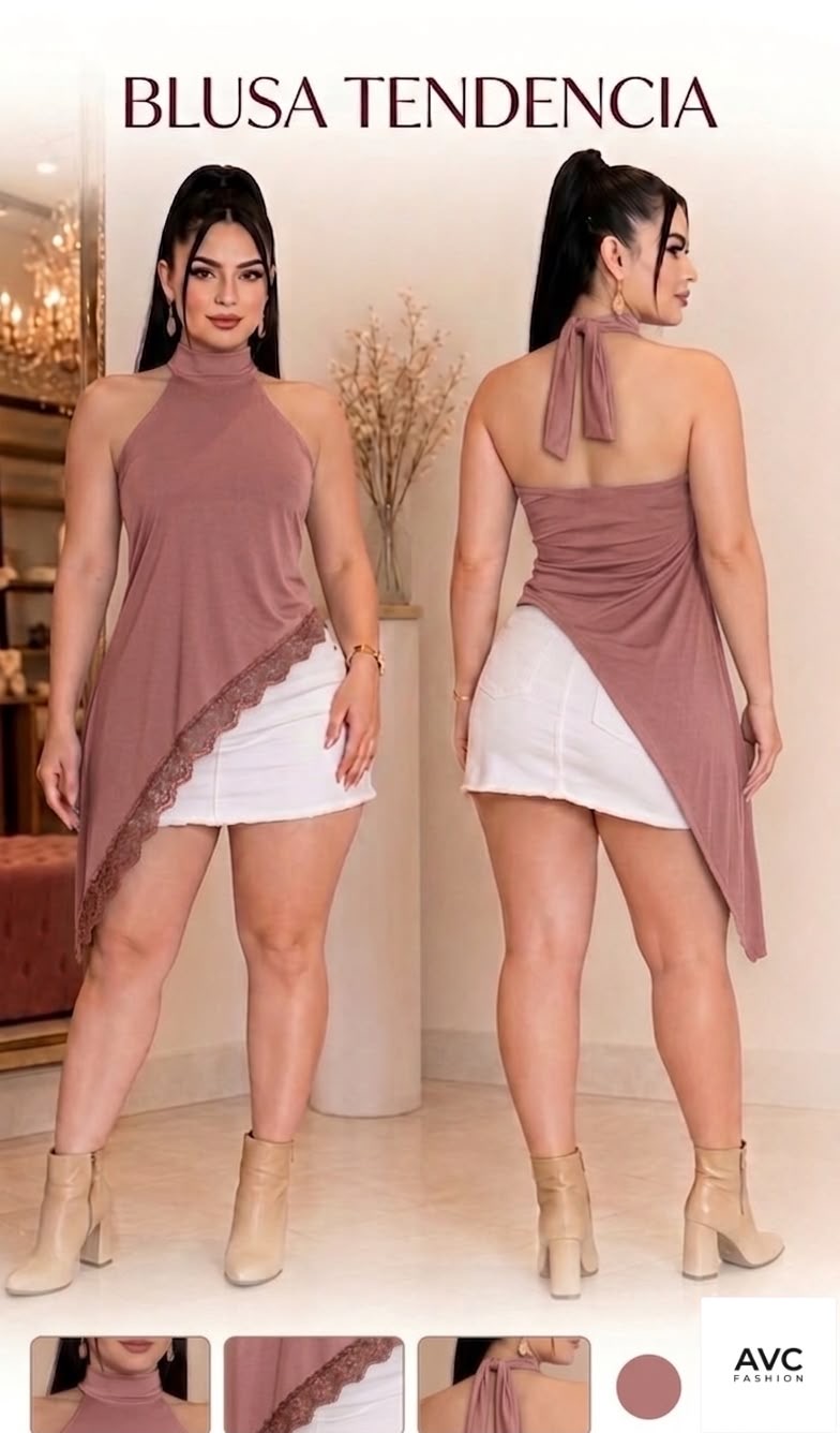 BLUSA TENDENCIA CON AMARRE EN EL CUELLO CON ENCAJE