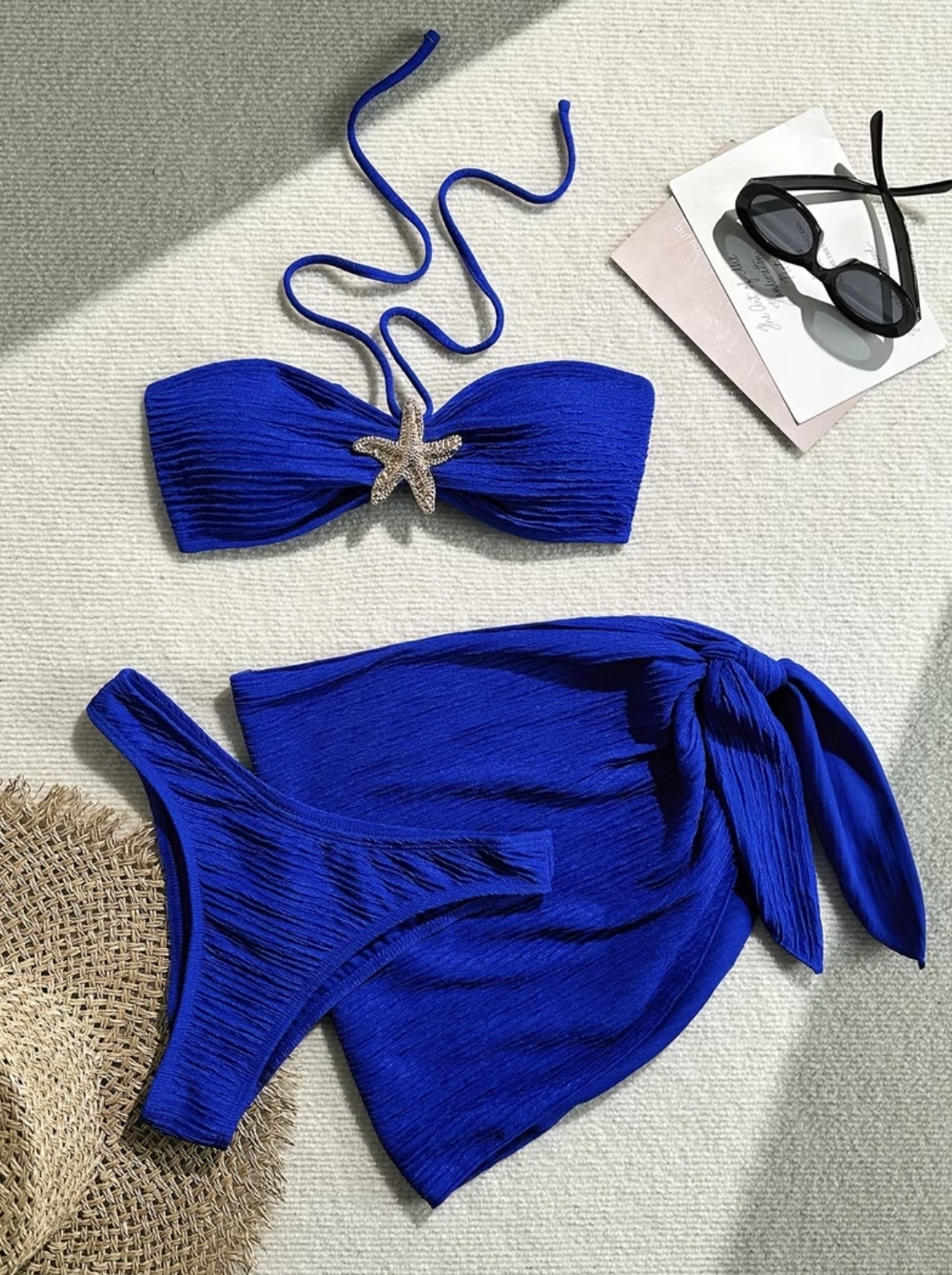 Traje de baño de 3 piezas , color sólido sexy y a la moda💙