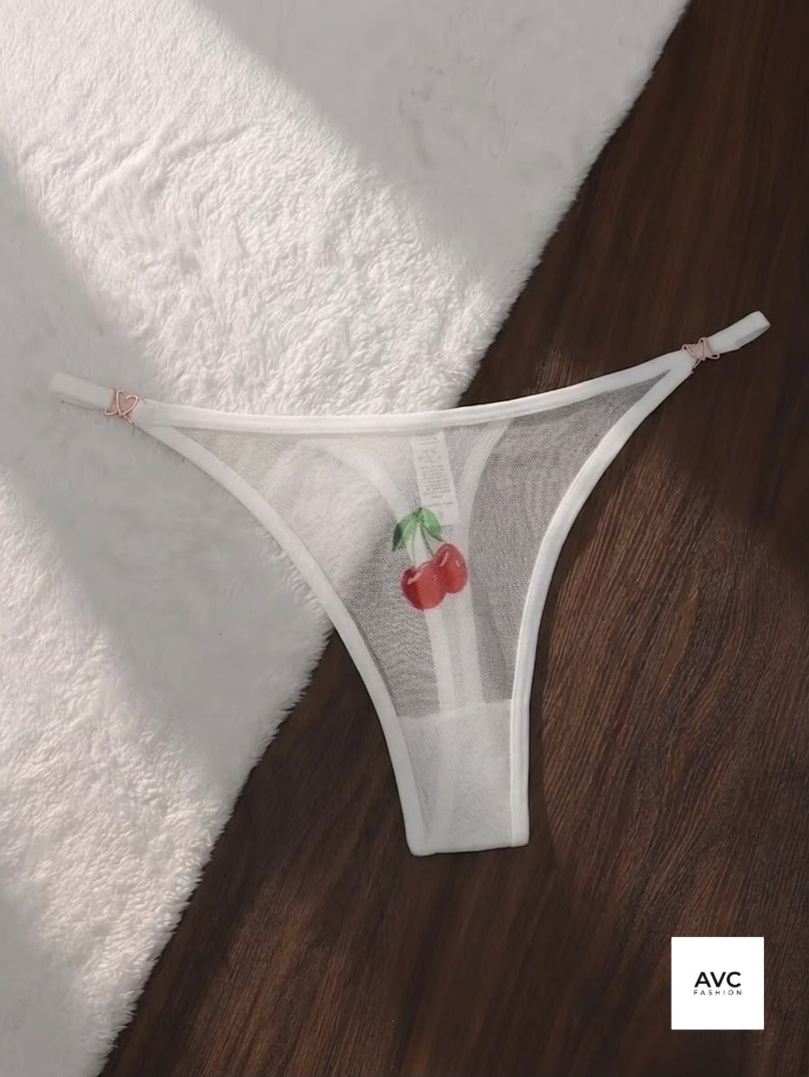Tanga transpirables de malla con estampado de cereza