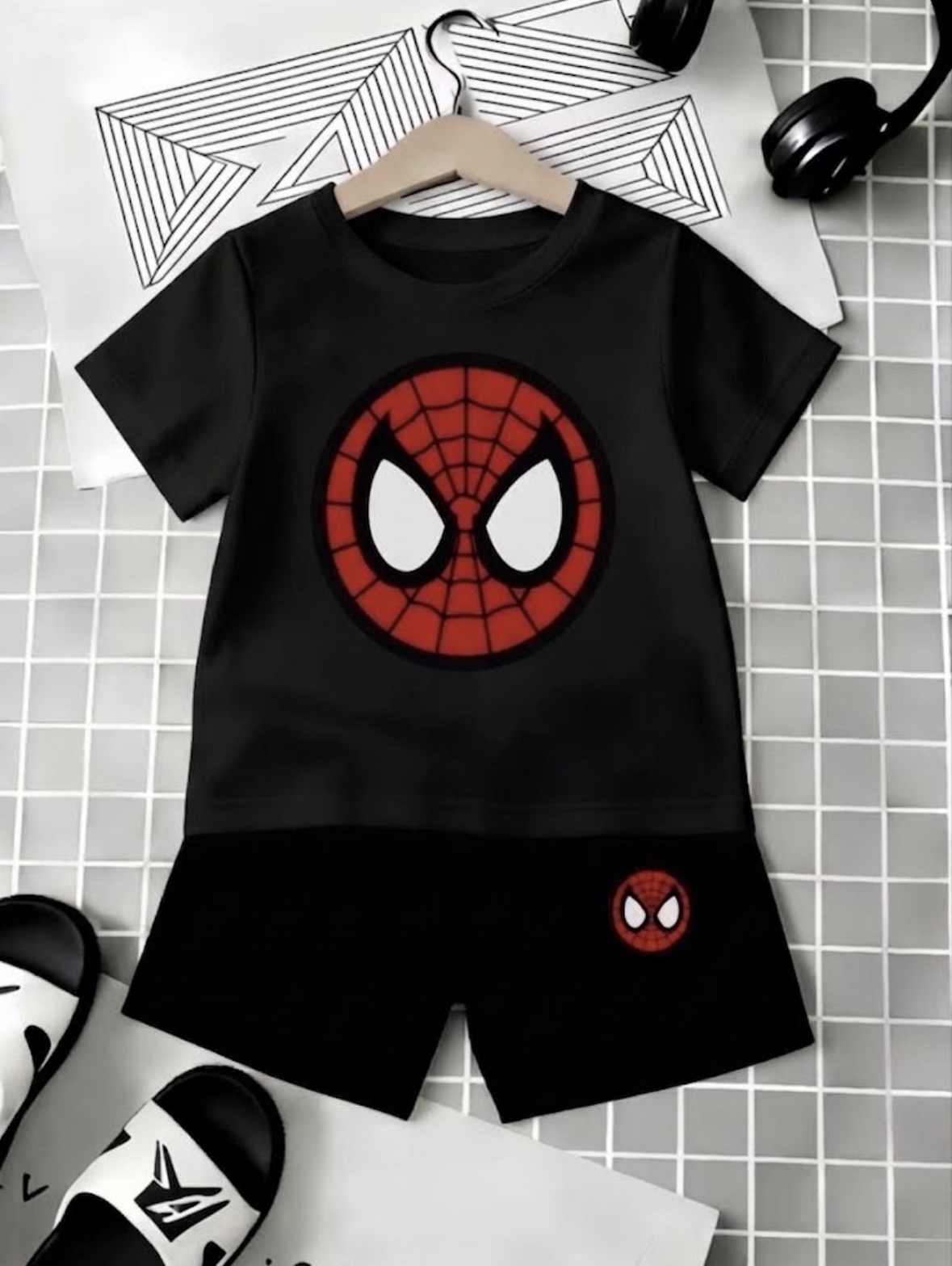 Conjunto infantil de 2 piezas de manga corta y pantalón corto, cómodo, transpirable y de secado rápido, perfecto para exteriores