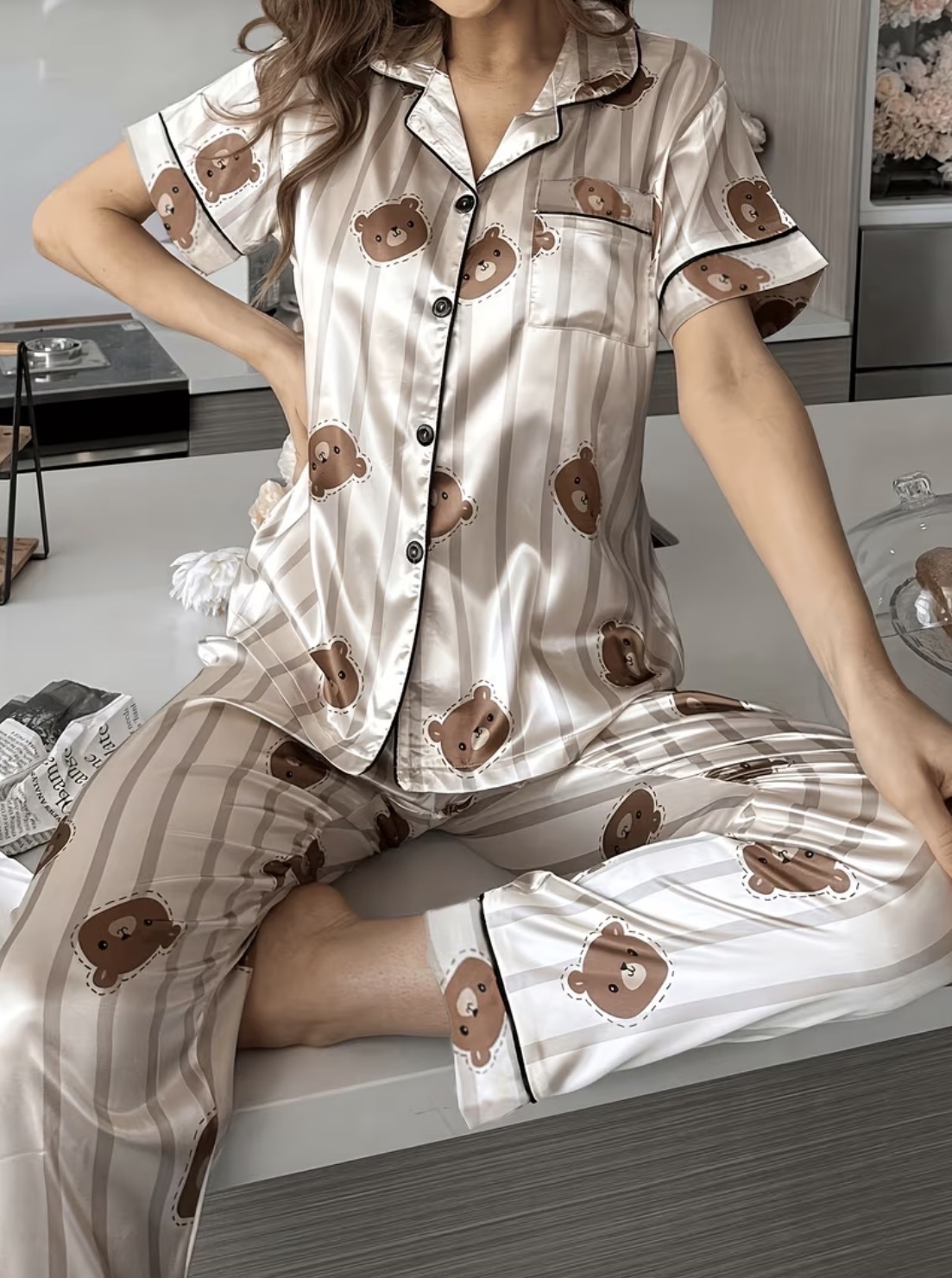 Pijama de 2 piezas de pantalón y blusa de osito 