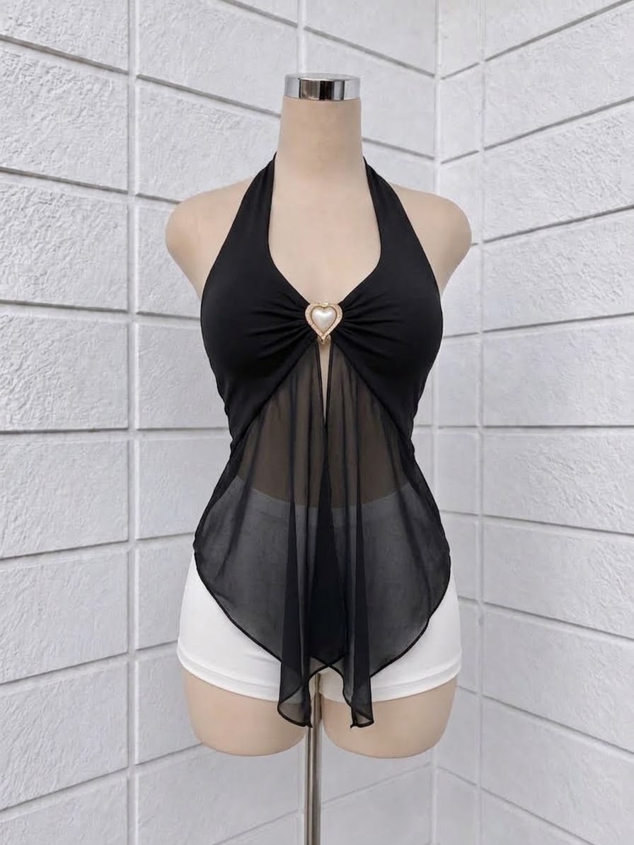 Top Halter Asimétrico de malla